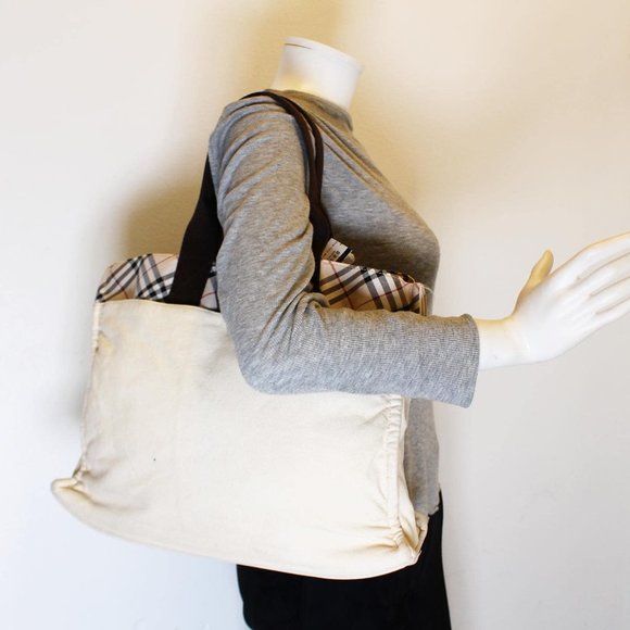 BURBERRY #40290 Ivory Canvas Small Tote Bag - Picture 2 of 8